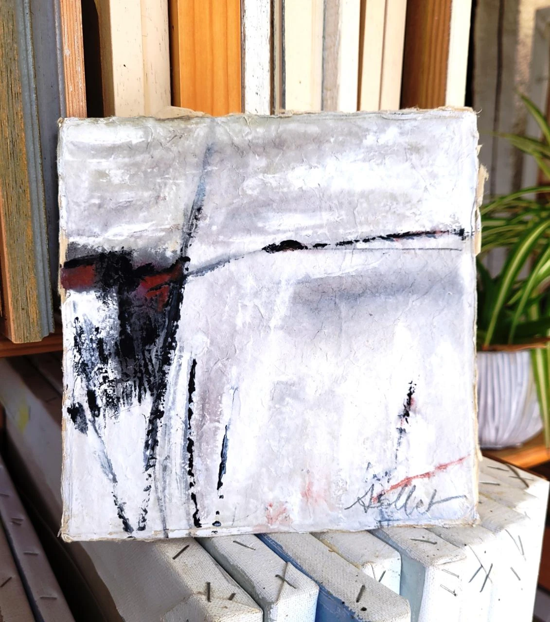 Lyrisch abstract gouache op Tibetaans papier – photo 4